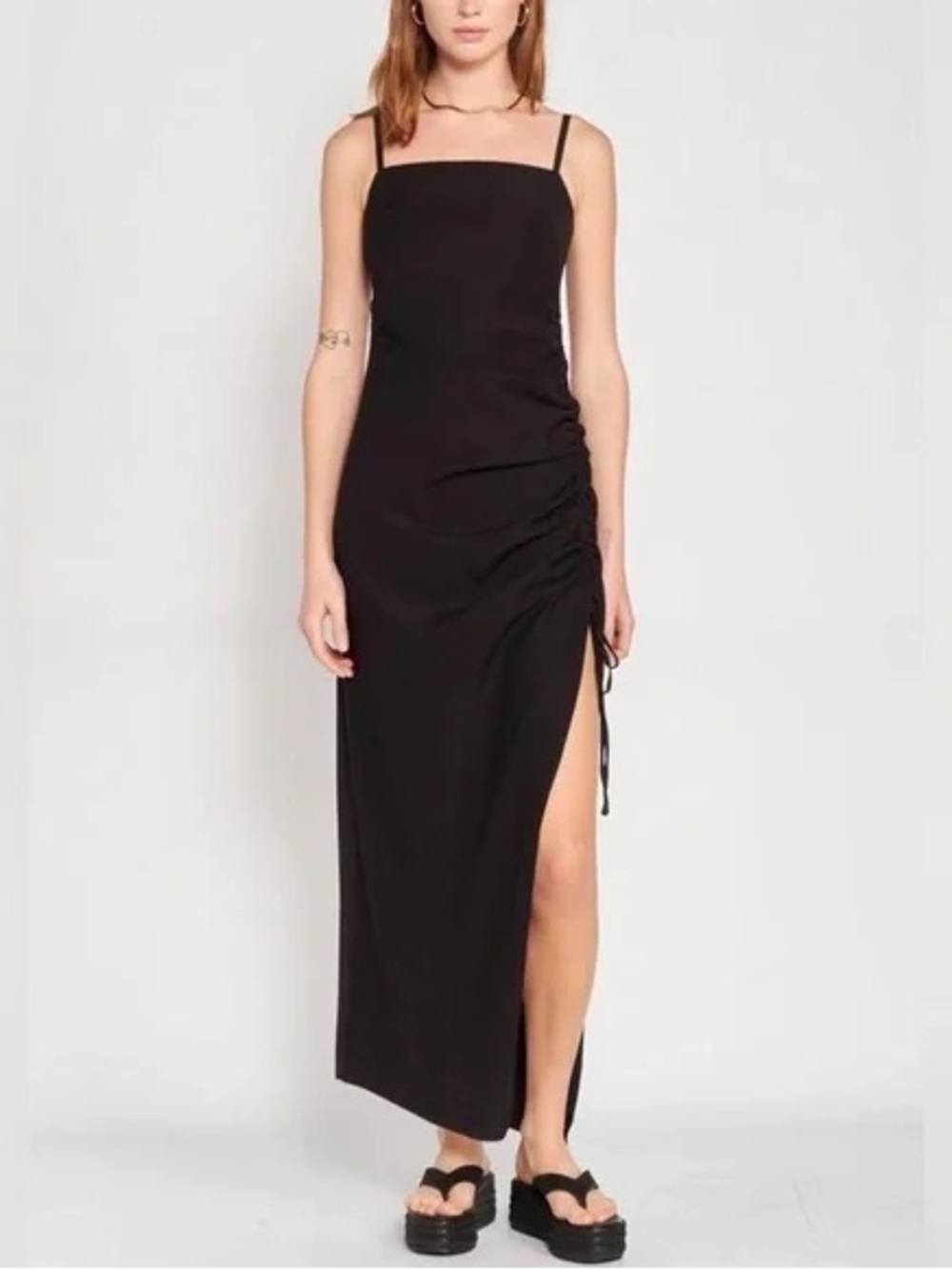 Emory Park Sexy Black Ruched Cut Out Side-Slit Midi Dress size small
